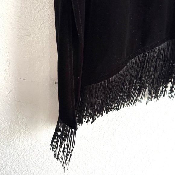 Chicos Travelers Womens Shirt Black Velvet Fringe Asymmetrical Hem Size 3/XL 16 - Picture 7 of 9